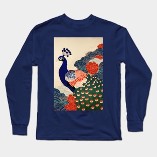 Japanese Peacock Kimono Design Long Sleeve T-Shirt